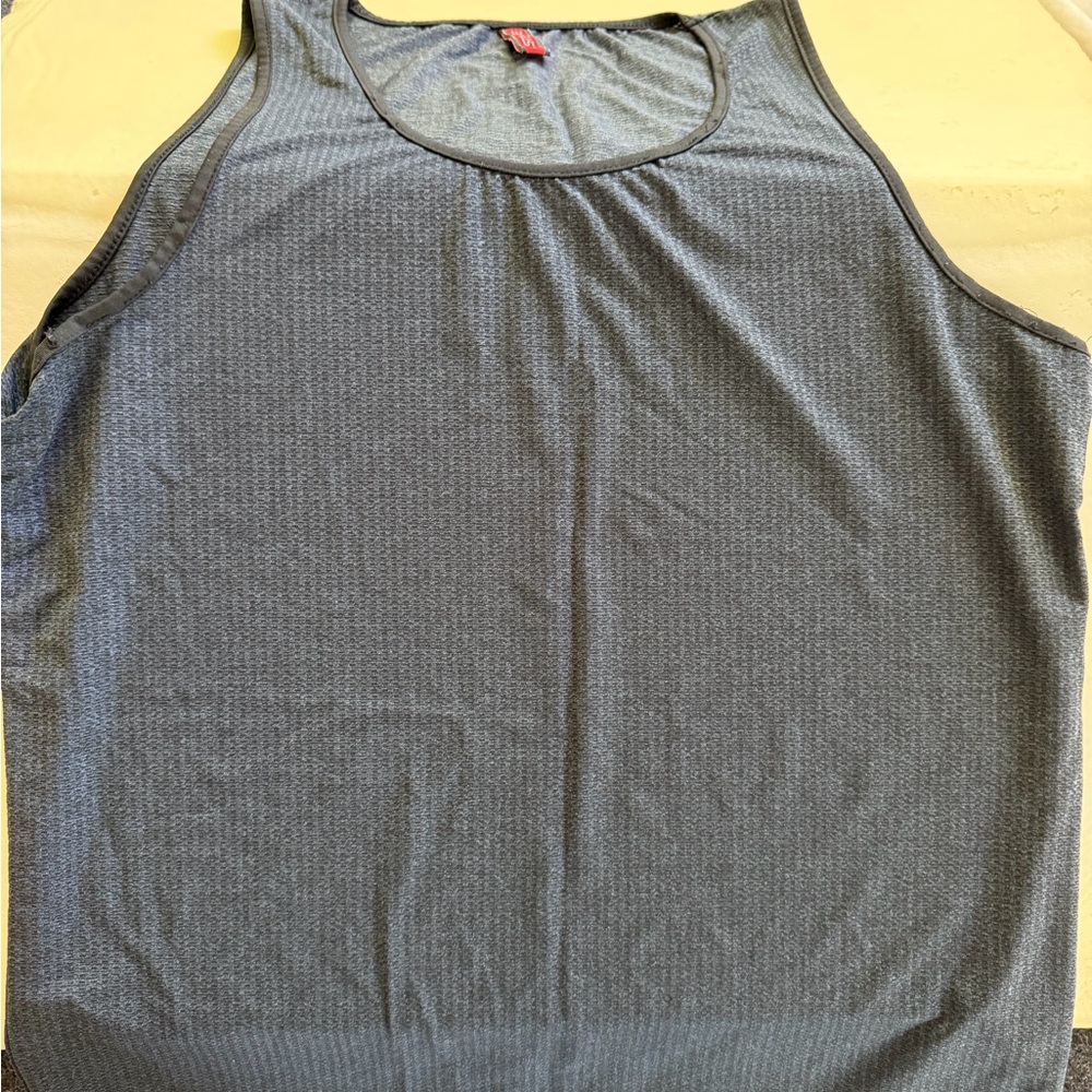 St33le tank top, charcoal gray with black trim, size S